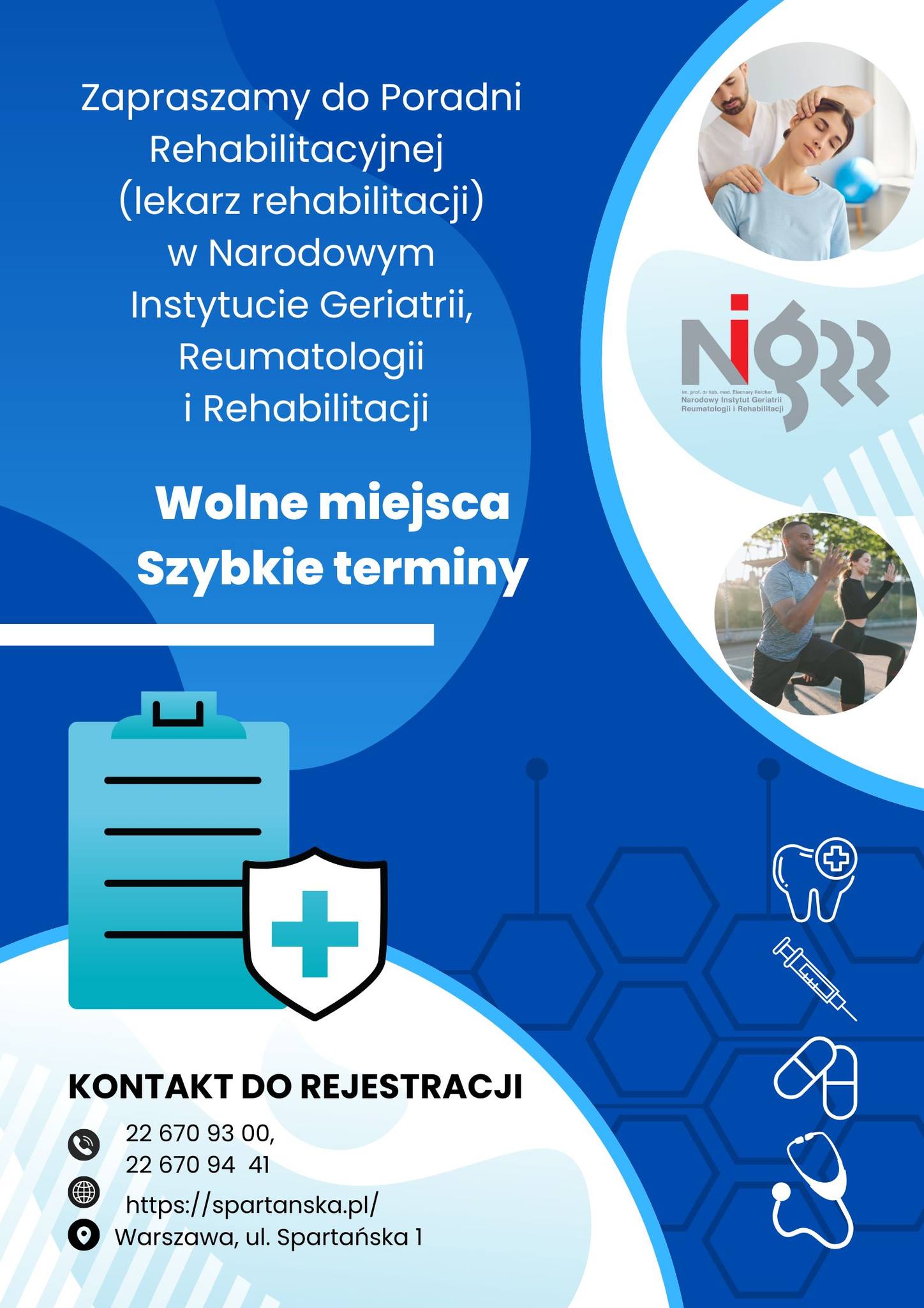 Zapraszamy do Poradni Rehabilitacji w Narodowym Instytucie Geriatrii, Reumatologii i Rehabilitacji