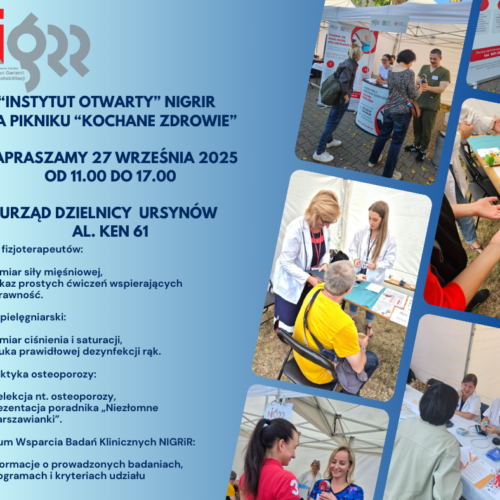Przyjdź, zbadaj się, skorzystaj z porad specjalistów i dowiedz się, jak na co dzień dbać o zdrowie. "Instytut Otwarty” NIGRiR na spotkaniu z mieszkańcami Ursynowa.