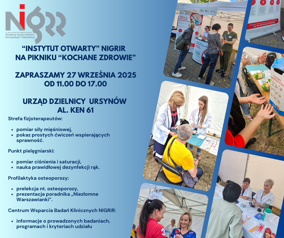 Przyjdź, zbadaj się, skorzystaj z porad specjalistów i dowiedz się, jak na co dzień dbać o zdrowie. “Instytut Otwarty” NIGRiR na spotkaniu z mieszkańcami Ursynowa.