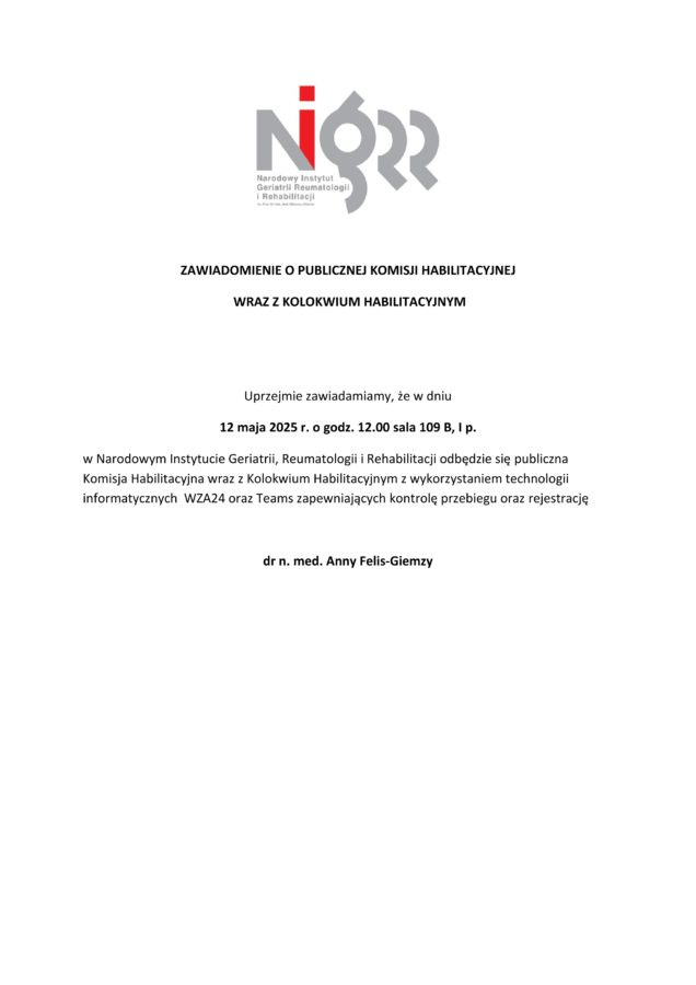 Zawiadomienie o Publicznej Komisji Habilitacyjnej wraz z kolokwium habilitacyjnym