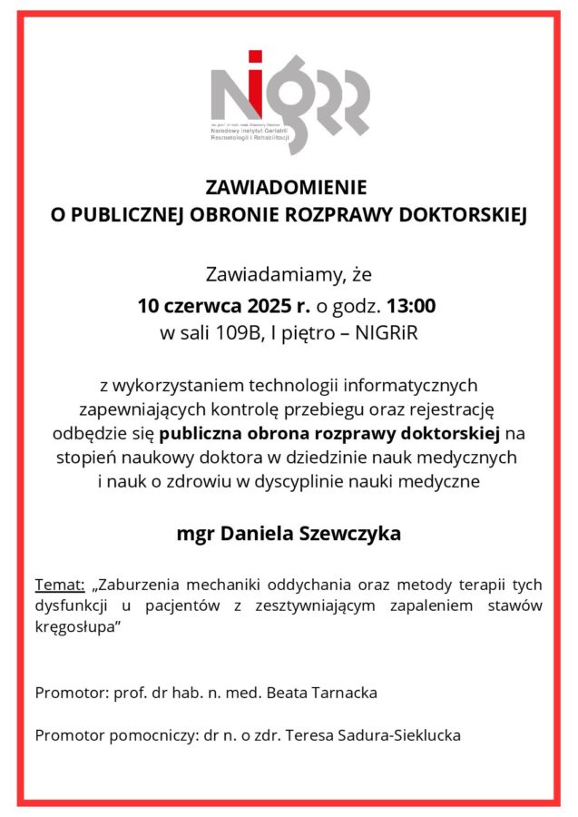 „Zawiadomienie o publicznej obronie rozprawy doktorskiej”