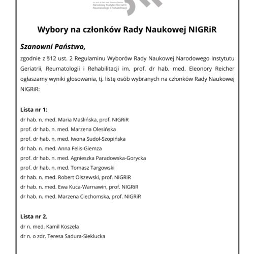 Wybory na członków Rady Naukowej NIGRiR