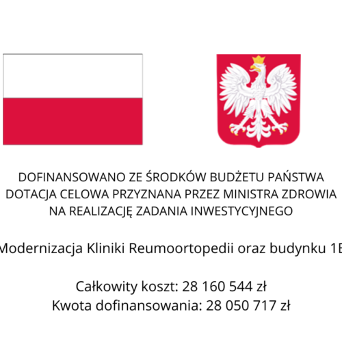 Zmieniamy się dla naszych Pacjentów: z dumą informujemy, że Narodowy Instytut Geriatrii, Reumatologii i Rehabilitacji otrzymał dofinansowanie ze środków budżetu państwa - Ministerstwa Zdrowia - na modernizację Kliniki Reumoortopedii oraz budynku 1B. 13 Zmieniamy się dla naszych Pacjentów: z dumą informujemy, że Narodowy Instytut Geriatrii, Reumatologii i Rehabilitacji otrzymał dofinansowanie ze środków budżetu państwa - Ministerstwa Zdrowia - na modernizację Kliniki Reumoortopedii oraz budynku 1B.